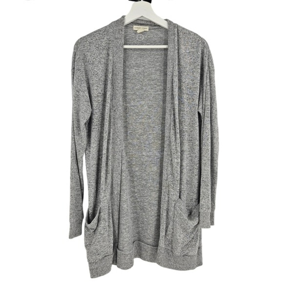 Sunday Citizen Cardigan Gray Knit Open Front Long Sleeve Pockets Casual Size S